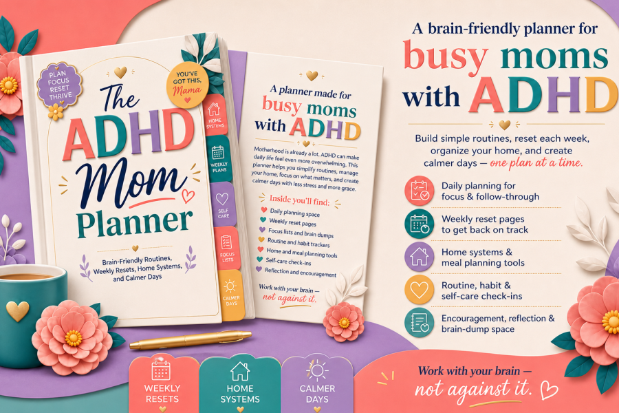 The ADHD Mom Planner: Brain-Friendly Routines, Weekly Resets, Home Systems, and Calmer Days